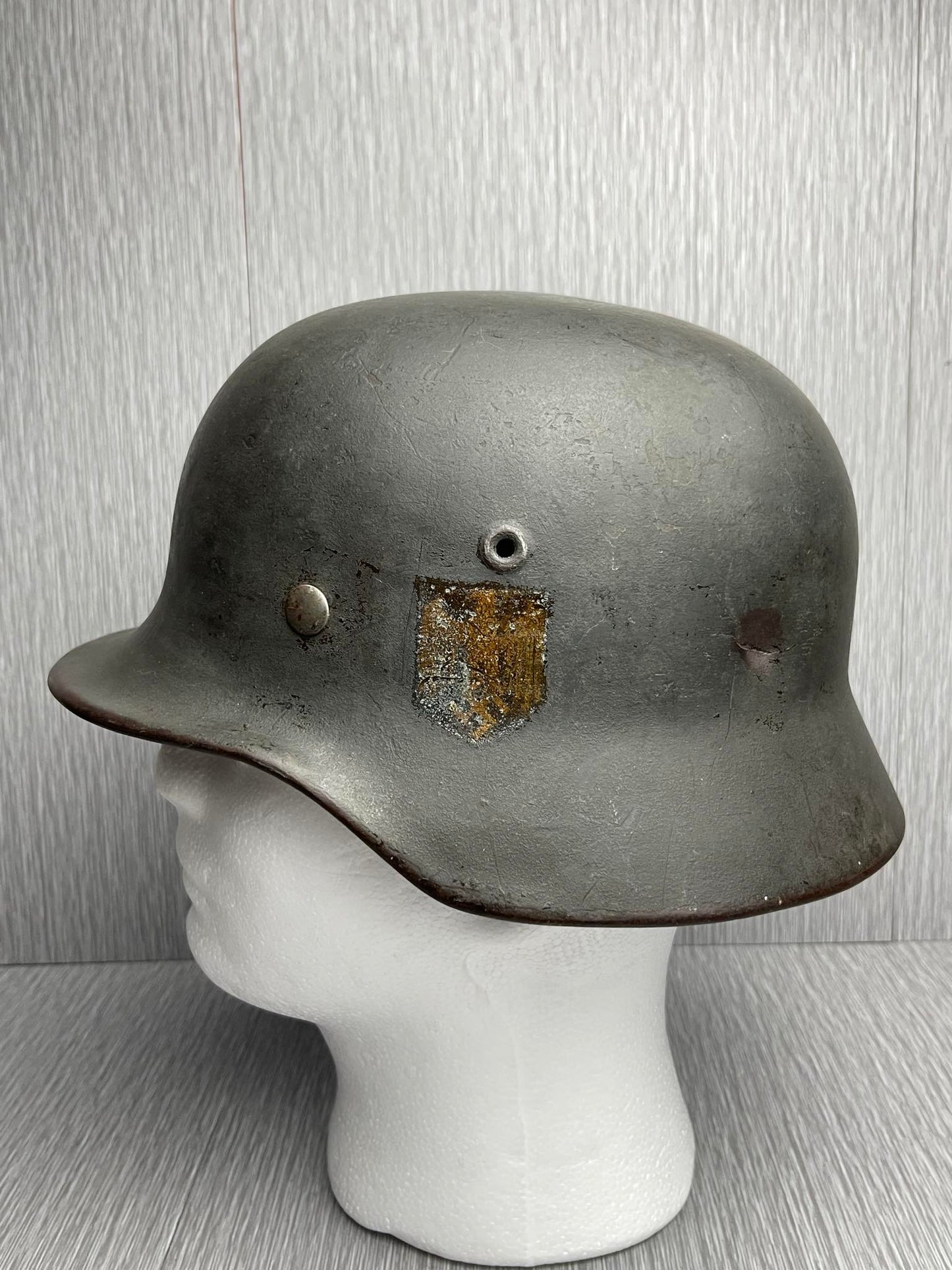 GERMAN WW2 KRIEGSMARINE M40 COMBAT HELMET SHIP GREY CAMO OVERPAINT EF64 NAMED