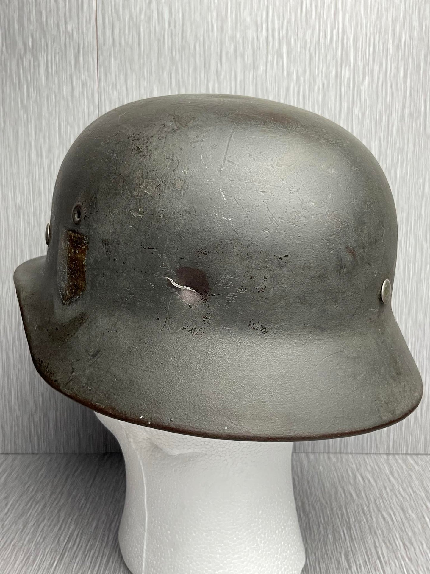 GERMAN WW2 KRIEGSMARINE M40 COMBAT HELMET SHIP GREY CAMO OVERPAINT EF64 NAMED