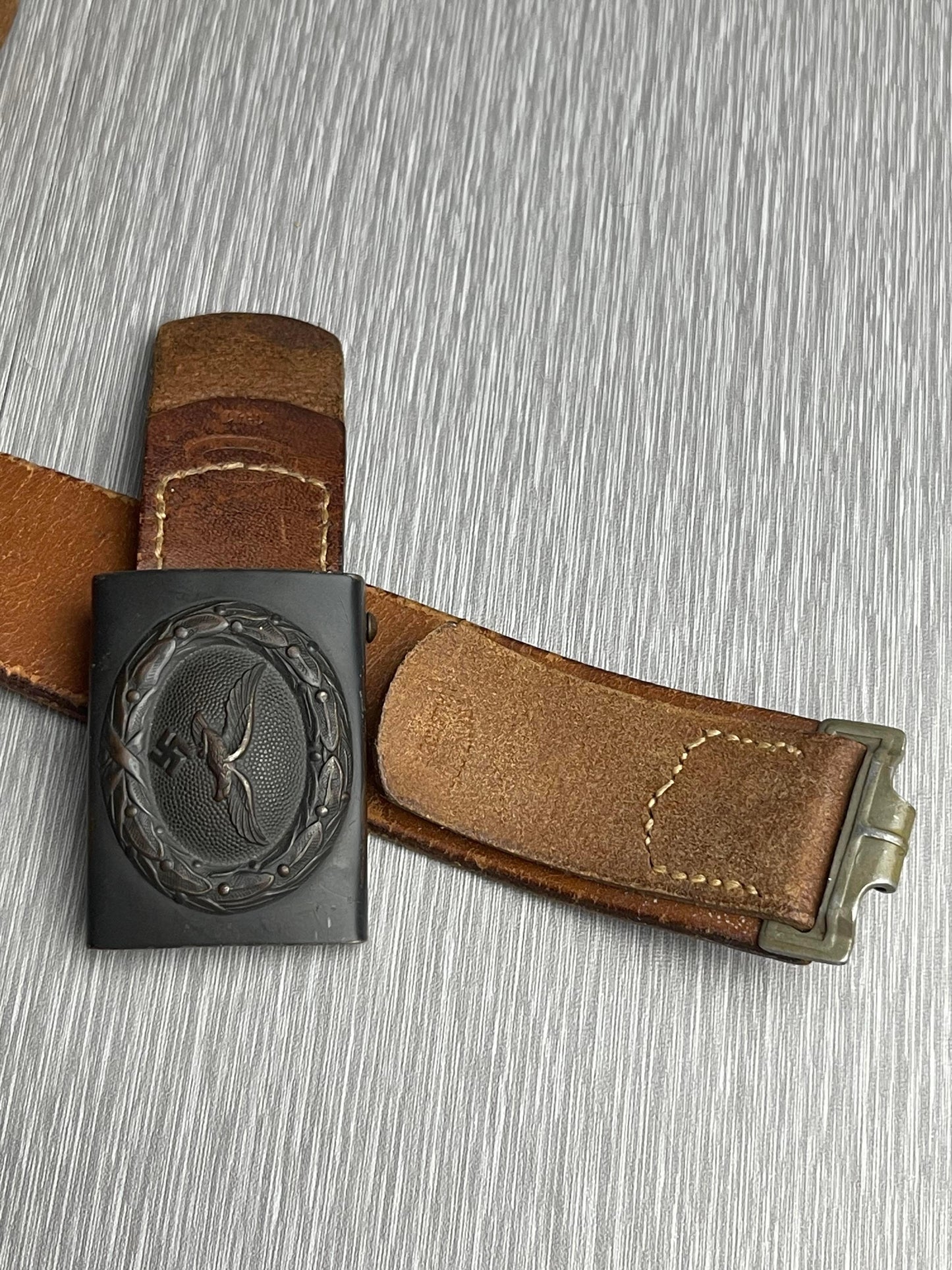 GERMAN WW2 LUFTWAFFE BROWN LEATHER BELT & BUCKLE KIA