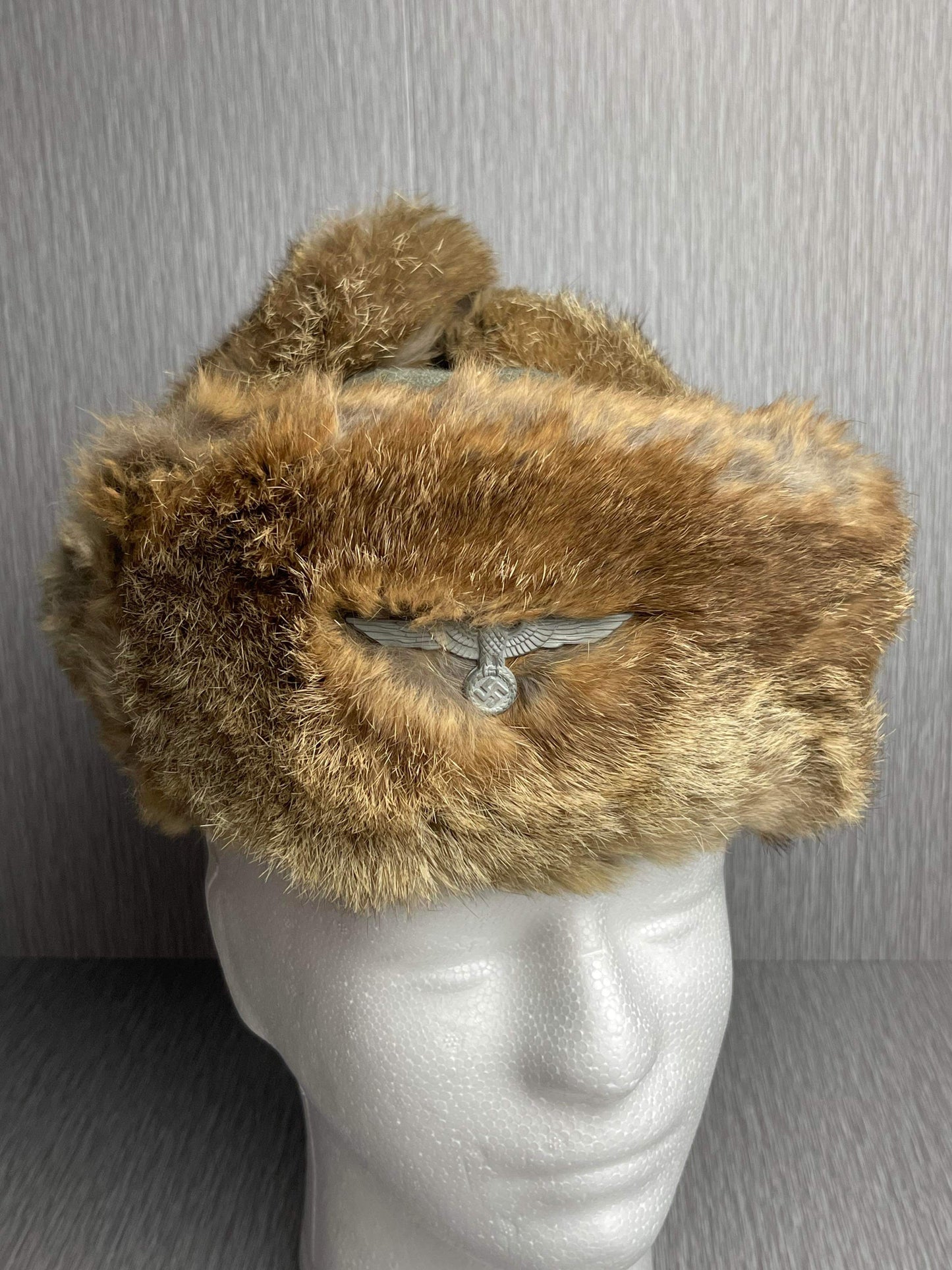 GERMAN WW2 1943 HEER EM/NCO WINTER RABBIT FUR HAT RBNR MARKED