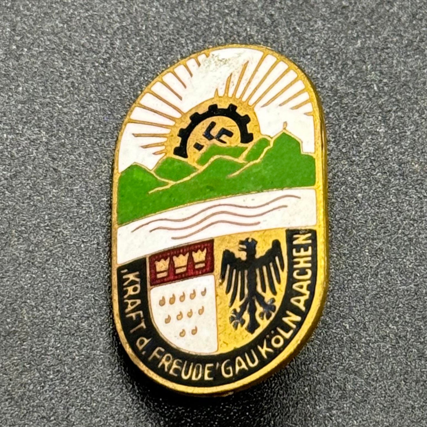 GERMAN WW2 KDF "NS GEMEINSCHAFT KRAFT DURCH FREUDE - STRENGTH THROUGH JOY” GAU KÖLN BADGE/PIN