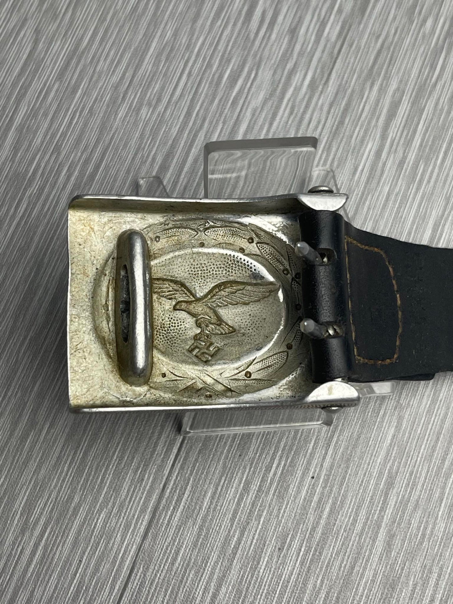 GERMAN PRE WW2 1938 LUFTWAFFE LEATHER TABBED BUCKLE BY E. FERD. WIEDMANN W/ FLAK SCHOOL MARKINGS RARE!