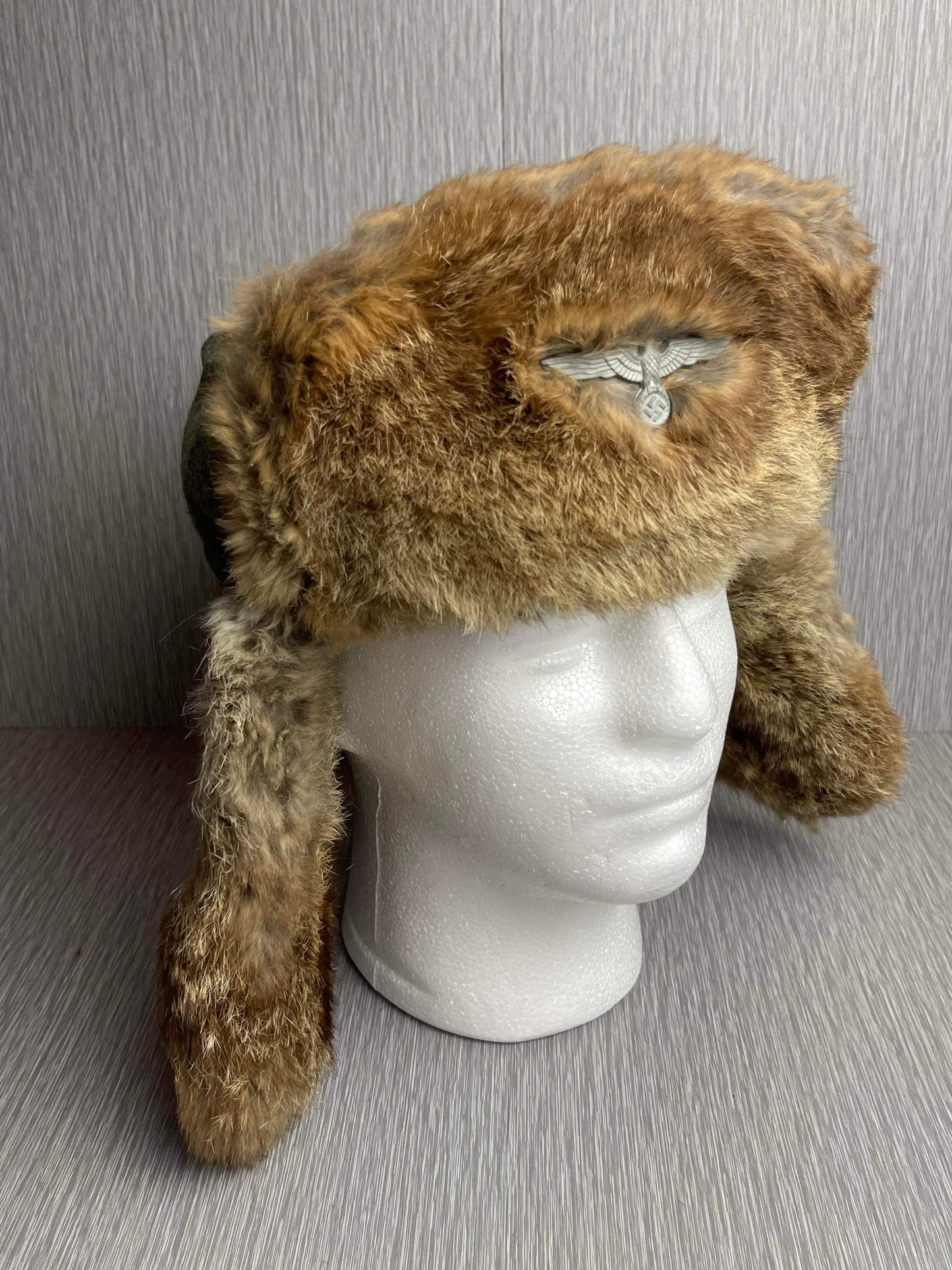 GERMAN WW2 1943 HEER EM/NCO WINTER RABBIT FUR HAT RBNR MARKED