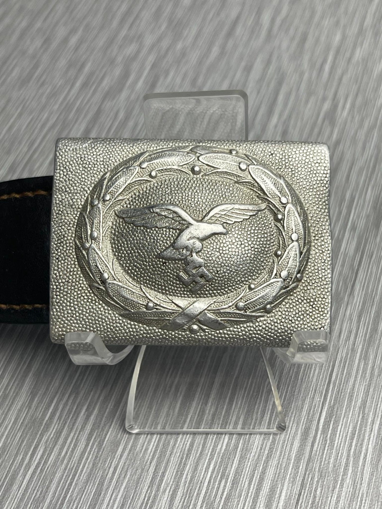 GERMAN PRE WW2 1938 LUFTWAFFE LEATHER TABBED BUCKLE BY E. FERD. WIEDMANN W/ FLAK SCHOOL MARKINGS RARE!