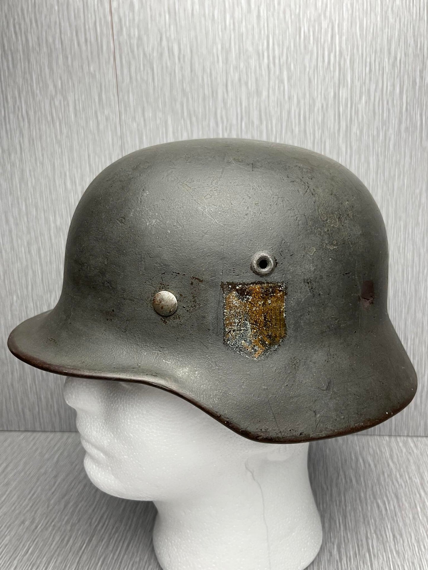 GERMAN WW2 KRIEGSMARINE M40 COMBAT HELMET SHIP GREY CAMO OVERPAINT EF64 NAMED